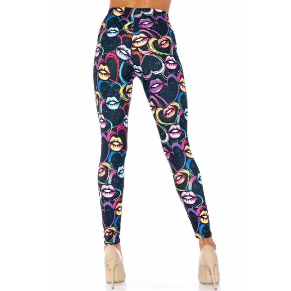 Reg One Size Creamy Soft Colorful Lips And Hearts Leggings - USA‎ Fashion - Picture 7 of 7